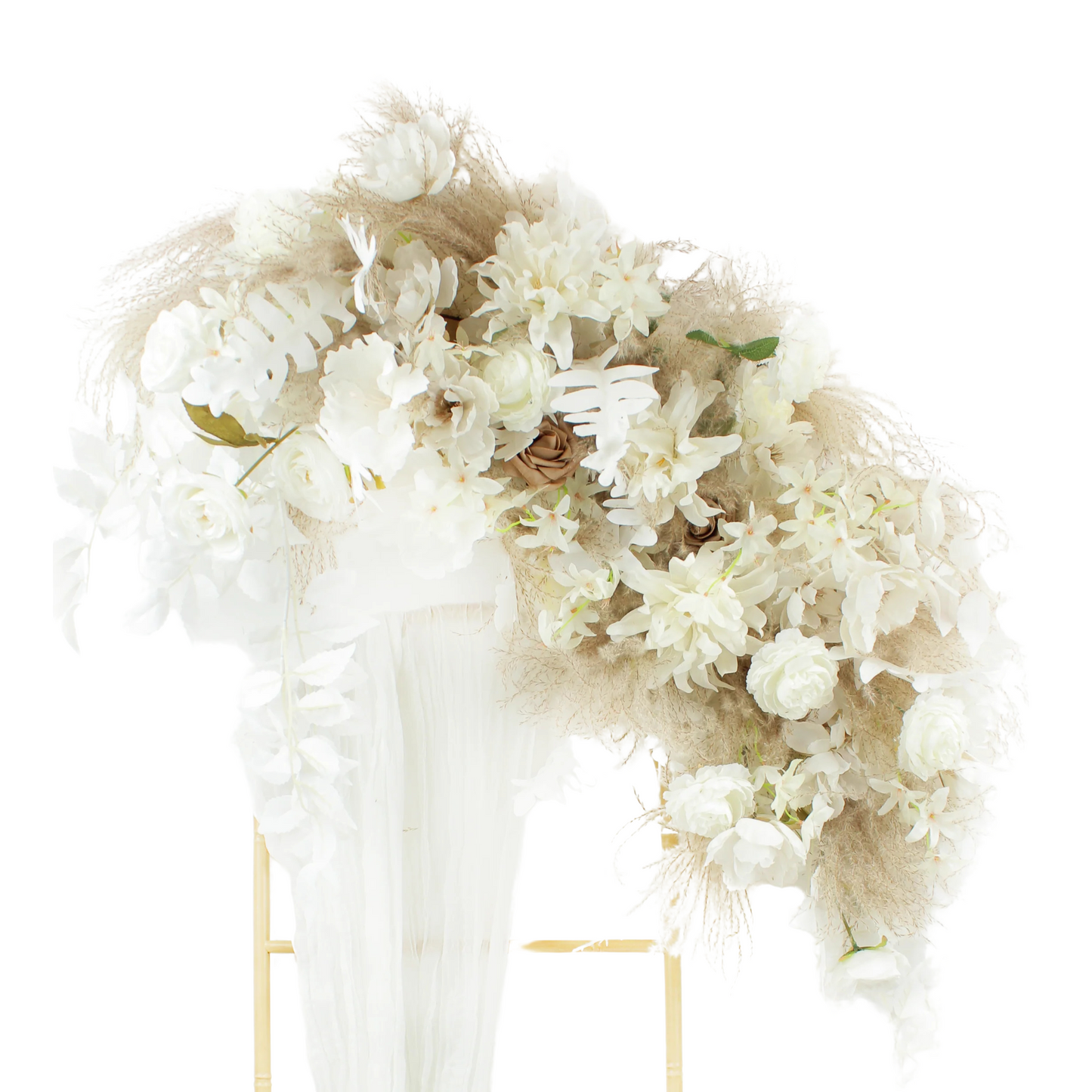 Pampas Dried Flower Arrangement Beige/White/Neutral Roses
