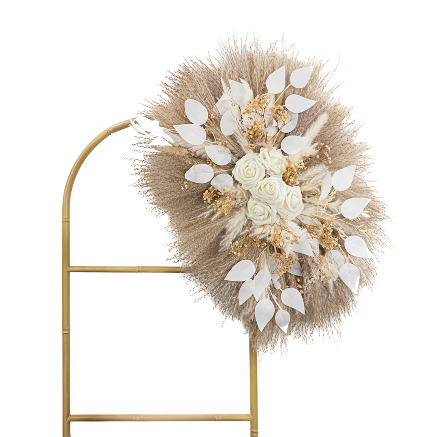 White Leaves & Roses | Pampas Grass Arrangement